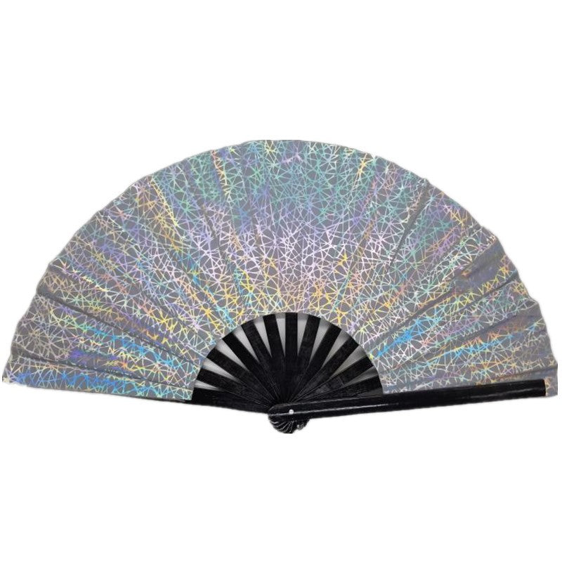 Ladies Fan Lightweight Fabric Colorful Geometric Design Portable Handheld