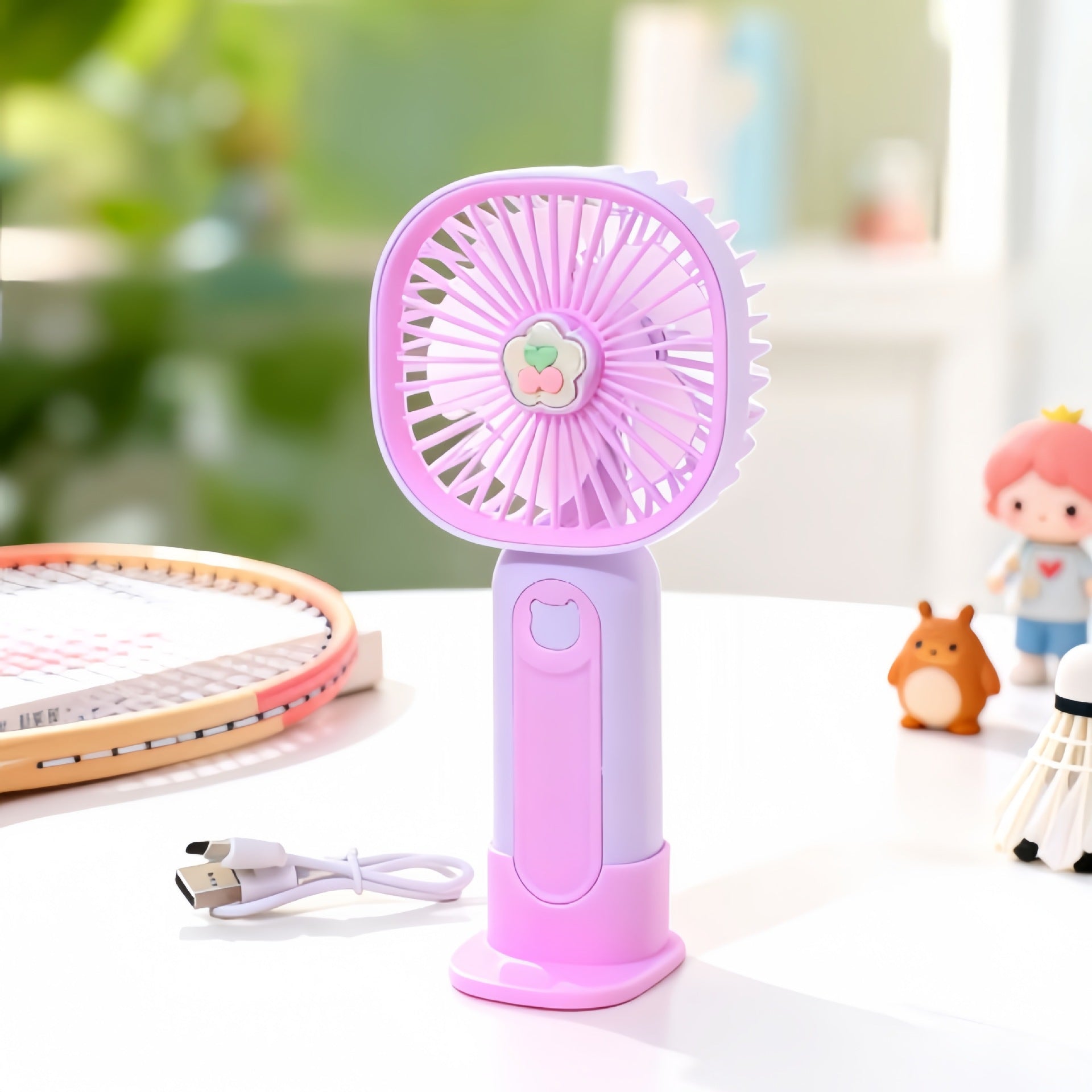 Portable USB Hand Fan with Cute Bear Design Compact Quiet Swivel Head for Women