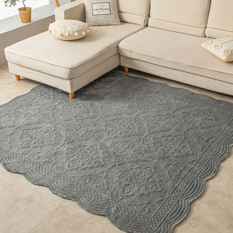 Decorative Living Room Rug Soft Microfiber Embossed Floral Non-Slip Backing