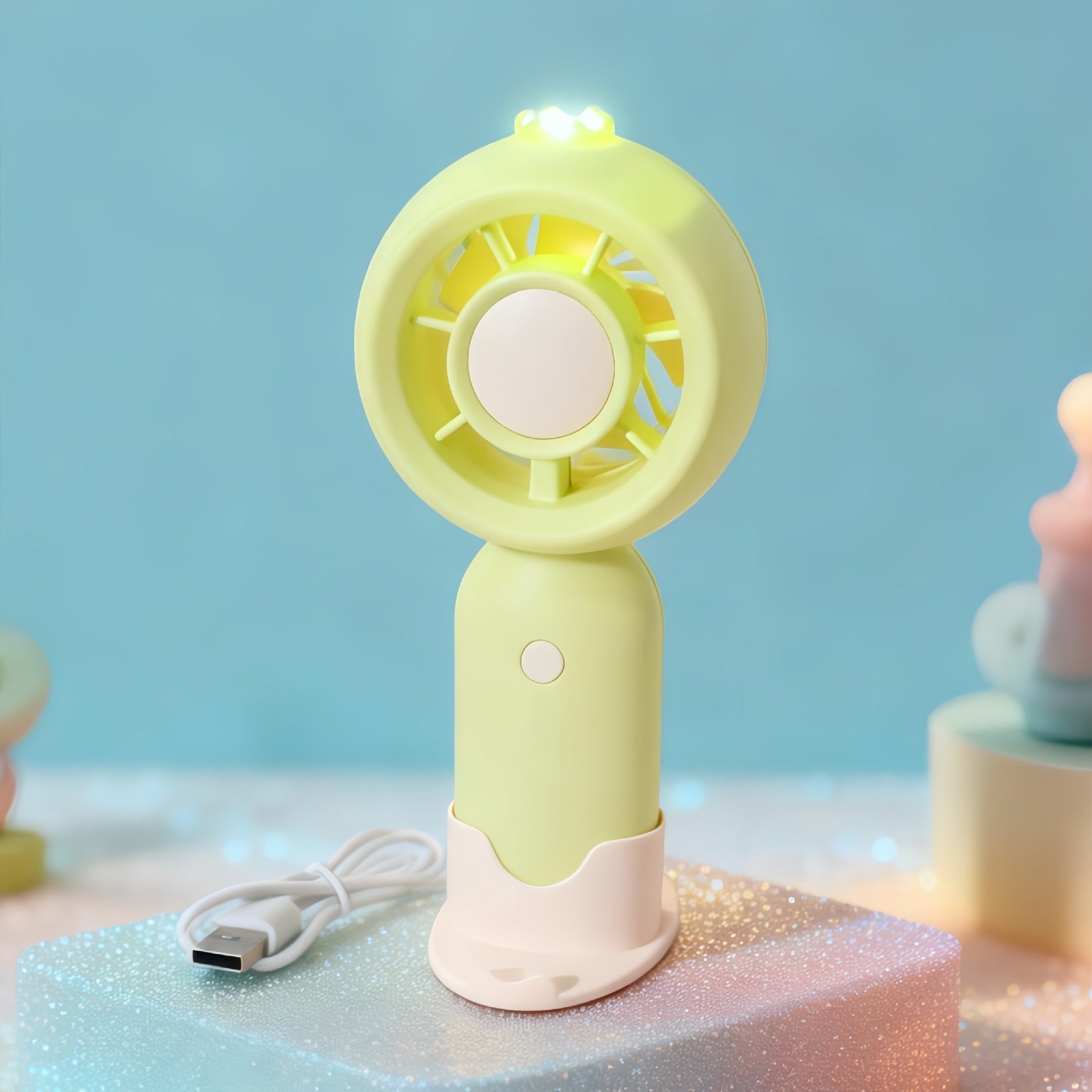 Portable Battery-Operated Fan with LED Light Lightweight Rechargeable Personal Cooling Fan