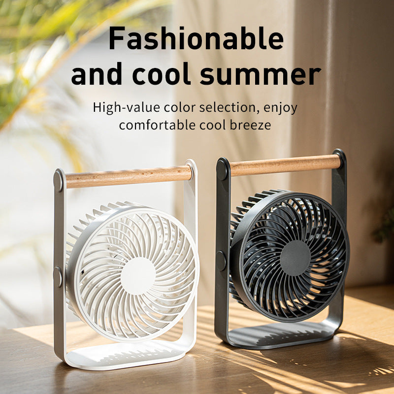 Ladies Portable Fan with Wooden Handle Rechargeable Quiet Operation Handheld Fan