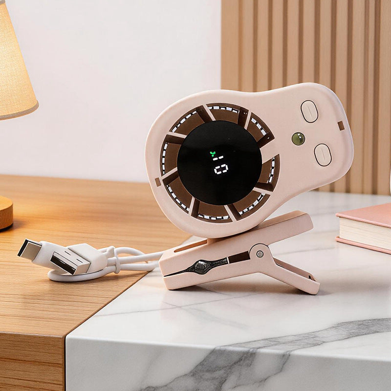 Portable USB Mini Fan with Folding Clip Adjustable Speed and LED Display Lightweight and Compact