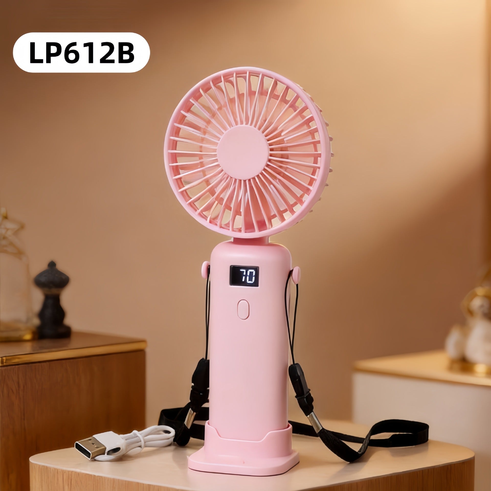 Portable Handheld Fan with Digital Display USB Rechargeable Quiet Cooling for Women