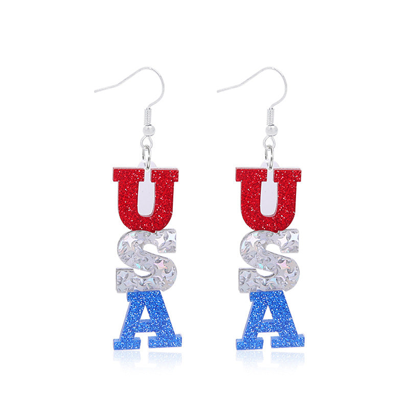 Women's Lightweight Star Earrings Enamel Flag Design Fishhook Closure Zinc Alloy