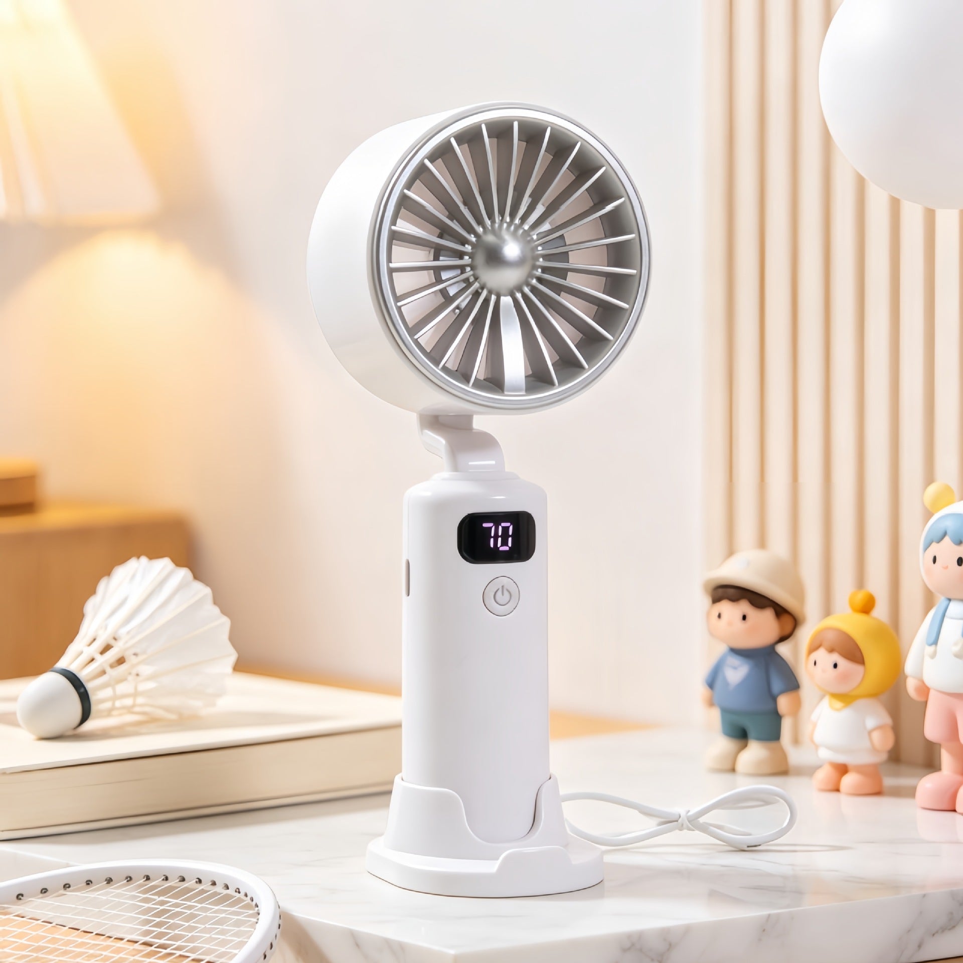 Portable USB Desk Fan with Digital Speed Display Compact Adjustable Tilt Cooling Fan