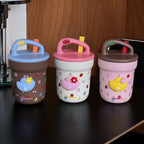 Unisex BPA-Free Plastic Drinking Cup with Lid and Straw Colorful Fruity Design Spill-Proof