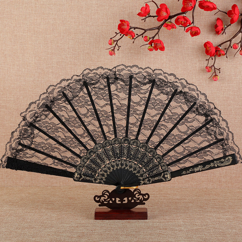 Ladies Lace Hand Fan Elegant Floral Pattern Lightweight Portable