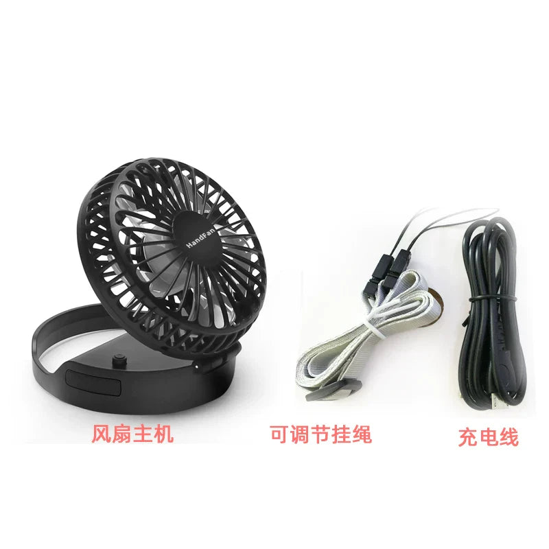 Compact Foldable Rechargeable USB Personal Fan with Tiltable Head and Neck Strap
