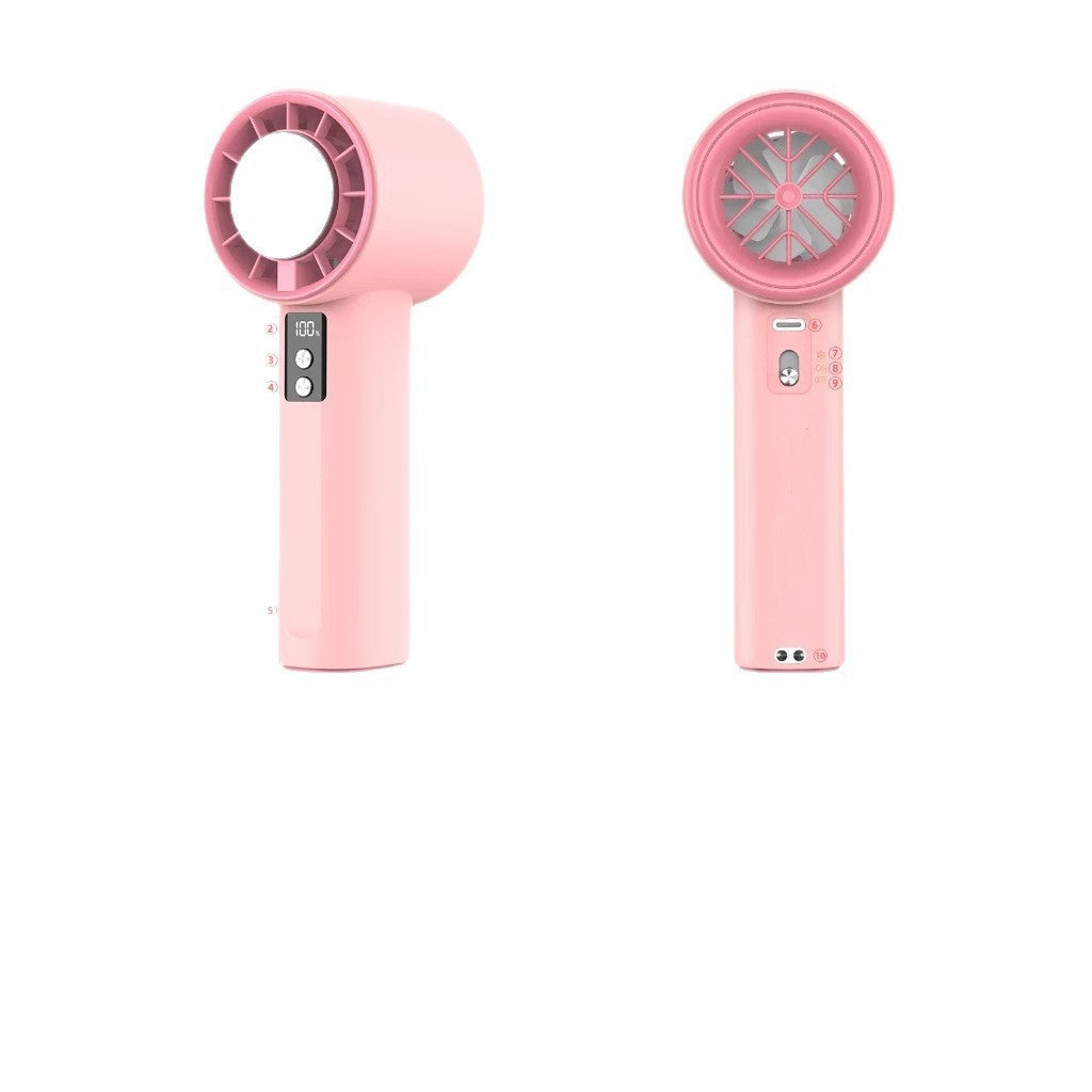 Women Multifunctional Hand Fan Portable Rechargeable Digital Display Pink Compact