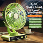 Wall Fan With Automatic Oscillation 5 Speed Levels LED Display Rechargeable Wireless
