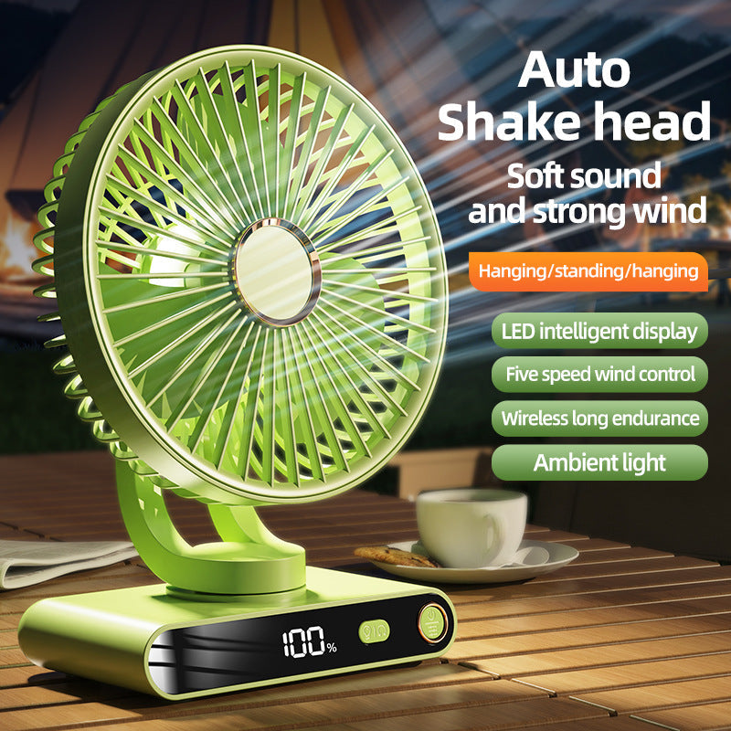 Wall Fan With Automatic Oscillation 5 Speed Levels LED Display Rechargeable Wireless