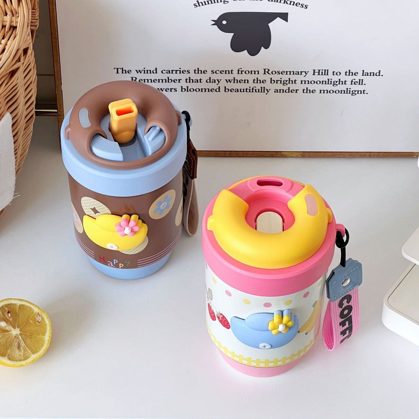 Women Thermos Mug BPA-Free Plastic Double-Walled Insulated Travel Coffee Tea Cup