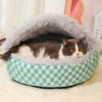 Cozy Cat Bed Soft Check Pattern Indoor Outdoor Pet Nest