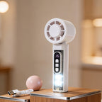 Ladies Portable Hand Fan USB Rechargeable with LED Light Adjustable Speed Compact Handheld Fan