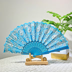 Ladies Decorative Handcrafted Fan with Intricate Patterns and Vibrant Colors