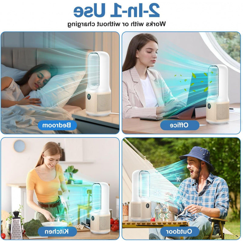 Harrow Bladeless Tower Fan With Intelligent Timer USB Rechargeable Quiet Operation