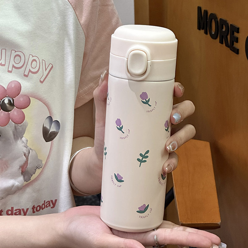 Insulated Stainless Steel Water Bottle with Floral Pattern Ladies Travel Bottle BPA-Free