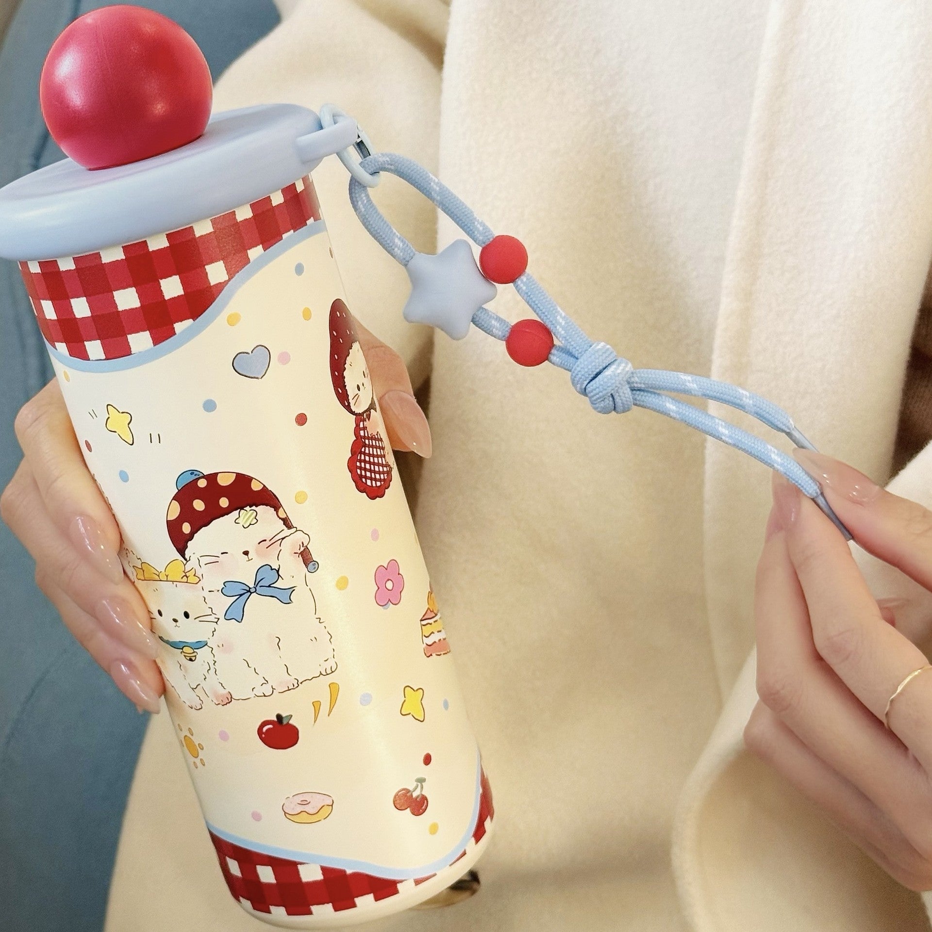 Insulated BPA-Free Plastic Water Bottle with Carrying Strap and Animal Motif for Women