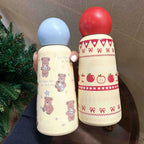 Insulated Thermos Bottle with Playful Apple Design BPA-Free Plastic Leak-Proof Flip Cap for Women