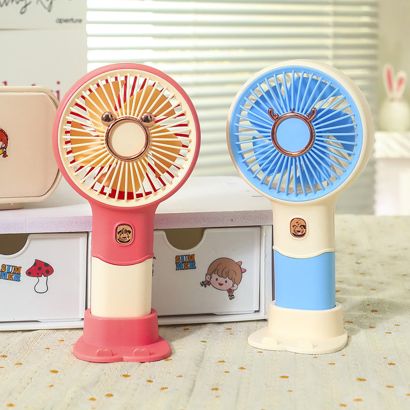 Ladies Portable Hand Fan with Playful Bear Design USB Rechargeable Lightweight Handheld Fan