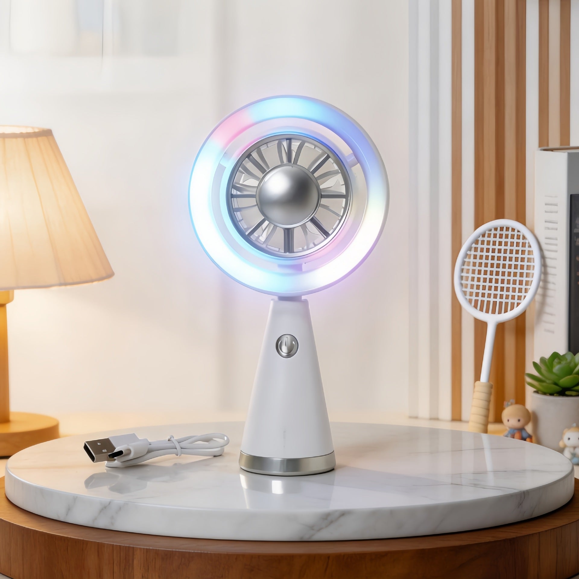 Portable Handheld Fan with Color Changing LED Light USB Rechargeable Quiet Operation
