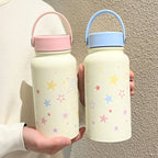 Women’s Insulated Water Bottle BPA-Free Plastic Double-Walled Star Motif Pastel Colors