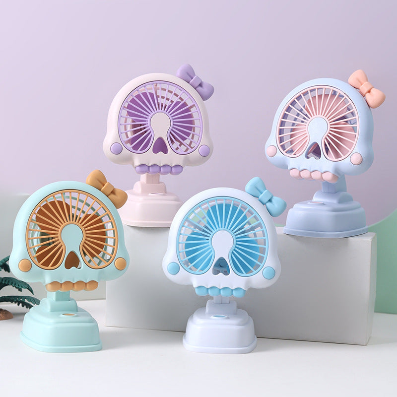 Cartoon Skull-Themed USB Rechargeable Desk Fan Portable Adjustable Speed