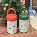 Insulated Plastic Drinking Cup with Cherry Design Leak-Proof Lid and Carry Handle for Women