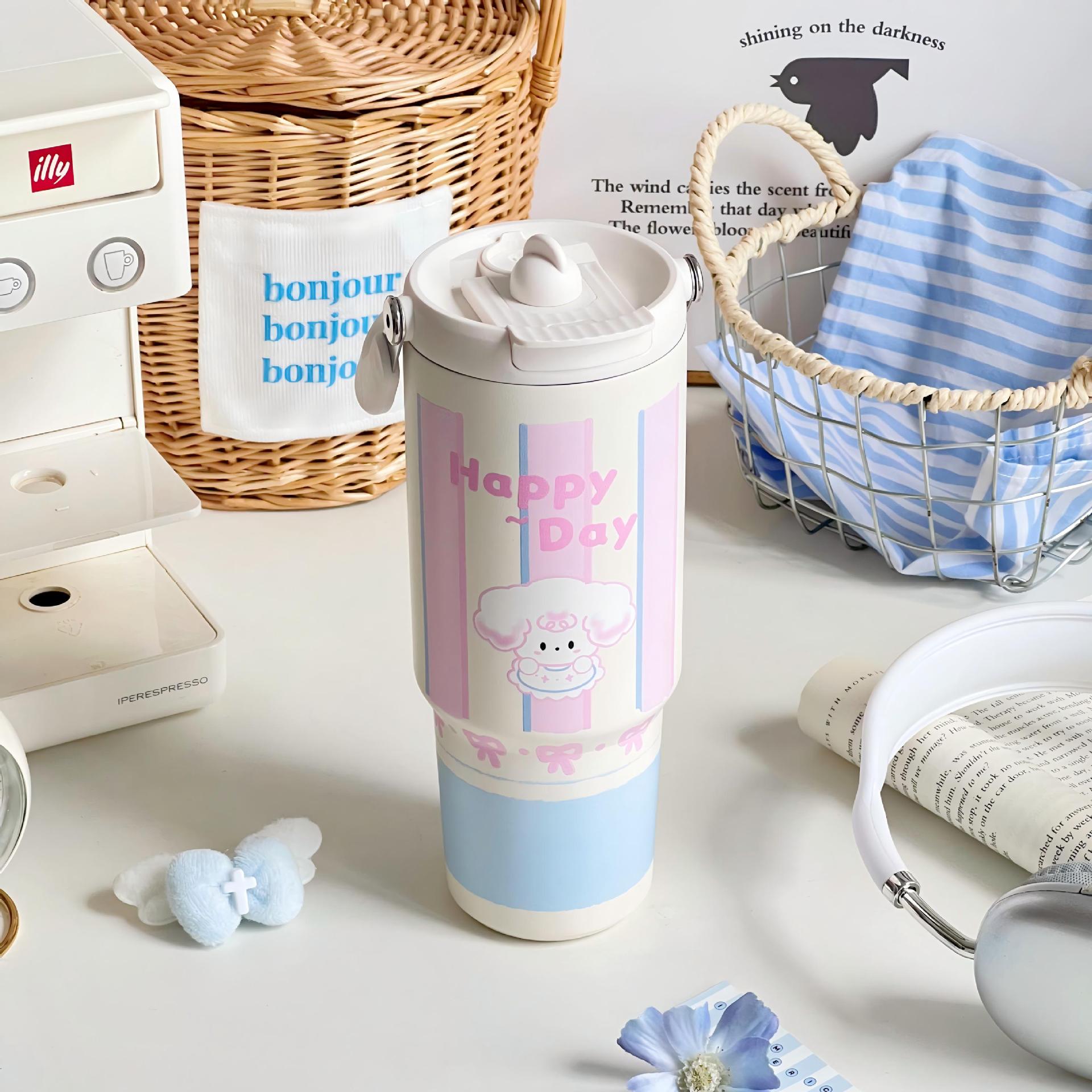 Insulated Stainless Steel Water Bottle for Women with Cute Dog Design Leak-Proof Lid