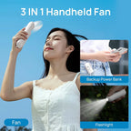 Foldable Rechargeable Handheld Fan with Power Bank and Dual USB Ports Unisex One-Size