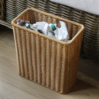 Rectangular Woven Waste Bin Natural Material Compact Bathroom Kitchen Office Trash Can