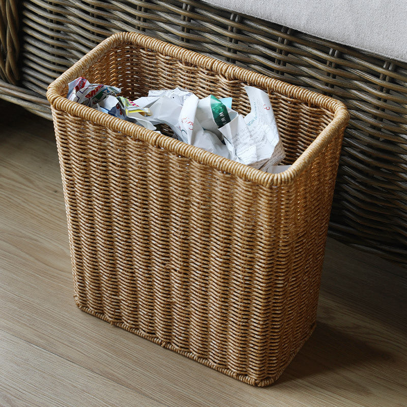 Rectangular Woven Waste Bin Natural Material Compact Bathroom Kitchen Office Trash Can