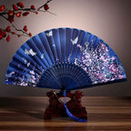 Women's Silk Folding Fan Elegant Floral Butterfly Motif with Tassel One Size