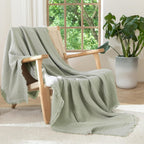 Bowlift Women's Soft Cotton Muslin Throw Blanket Breathable Lightweight with Fringes