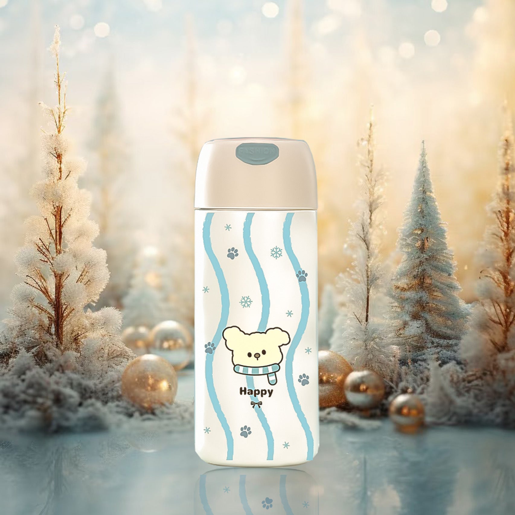 Insulated BPA-Free Plastic Thermos Bottle with Leak-Proof Lid and Bear Design for Women and Kids