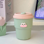 Practical Ladies Drinking Cup BPA-Free Silicone Lid with Straw Non-Slip Reusable Funny Face Design