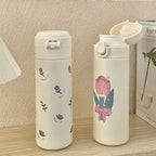 Women Stainless Steel Insulated Water Bottle 12-Hour Temperature Retention Floral Design Leak-Proof Lid