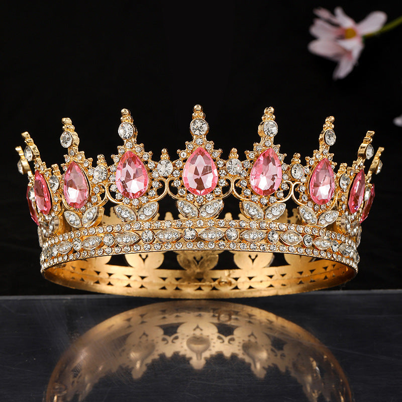 Women’s Crown with Green Gemstones Black Metal Elegant Floral Design