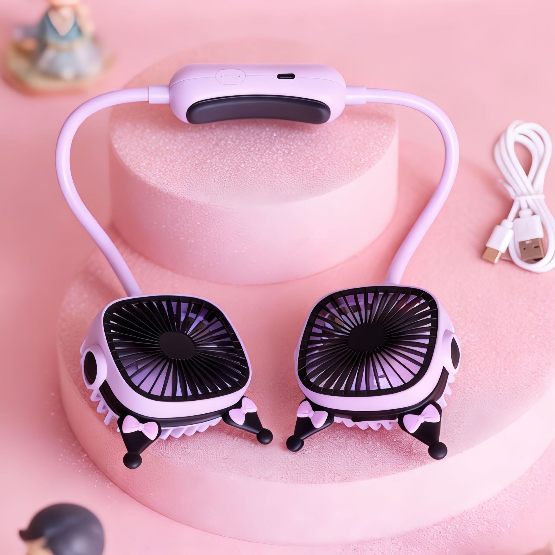Women’s Portable Neck Fan Flexible Design USB Rechargeable Lightweight Quiet Cooling