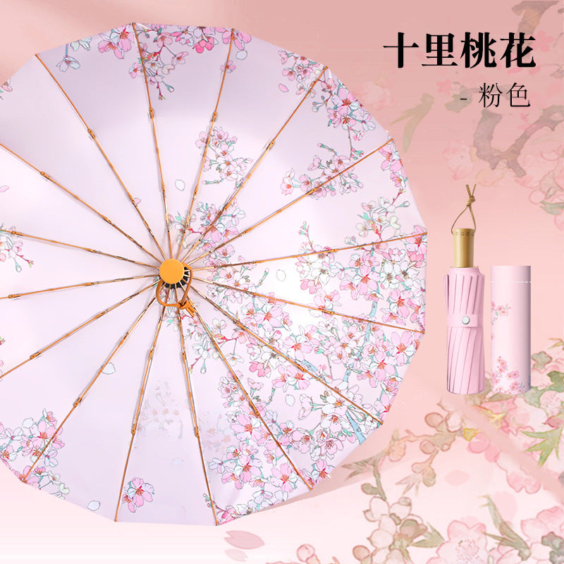 Women's Foldable Umbrella Floral Pattern UV Protection Compact Lightweight