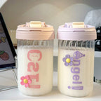 Ladies Insulated Water Bottle Double Wall Flip Lid Flower Design Reusable Eco-Friendly