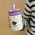Women’s BPA-Free Plastic Water Bottle with Silicone Cap and Cat Design Playful Pattern