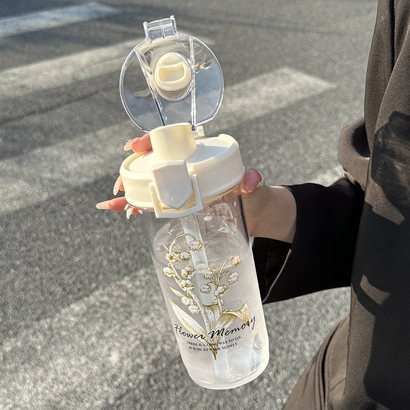 Women's Insulated Water Bottle Floral Design Leak-Proof Flip Lid Thermal Drink Bottle