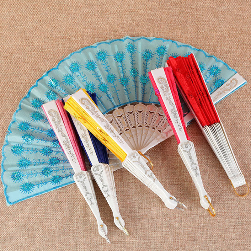 Ladies Hand Fan Bamboo Frame Paper Elegant Floral Design Portable Foldable