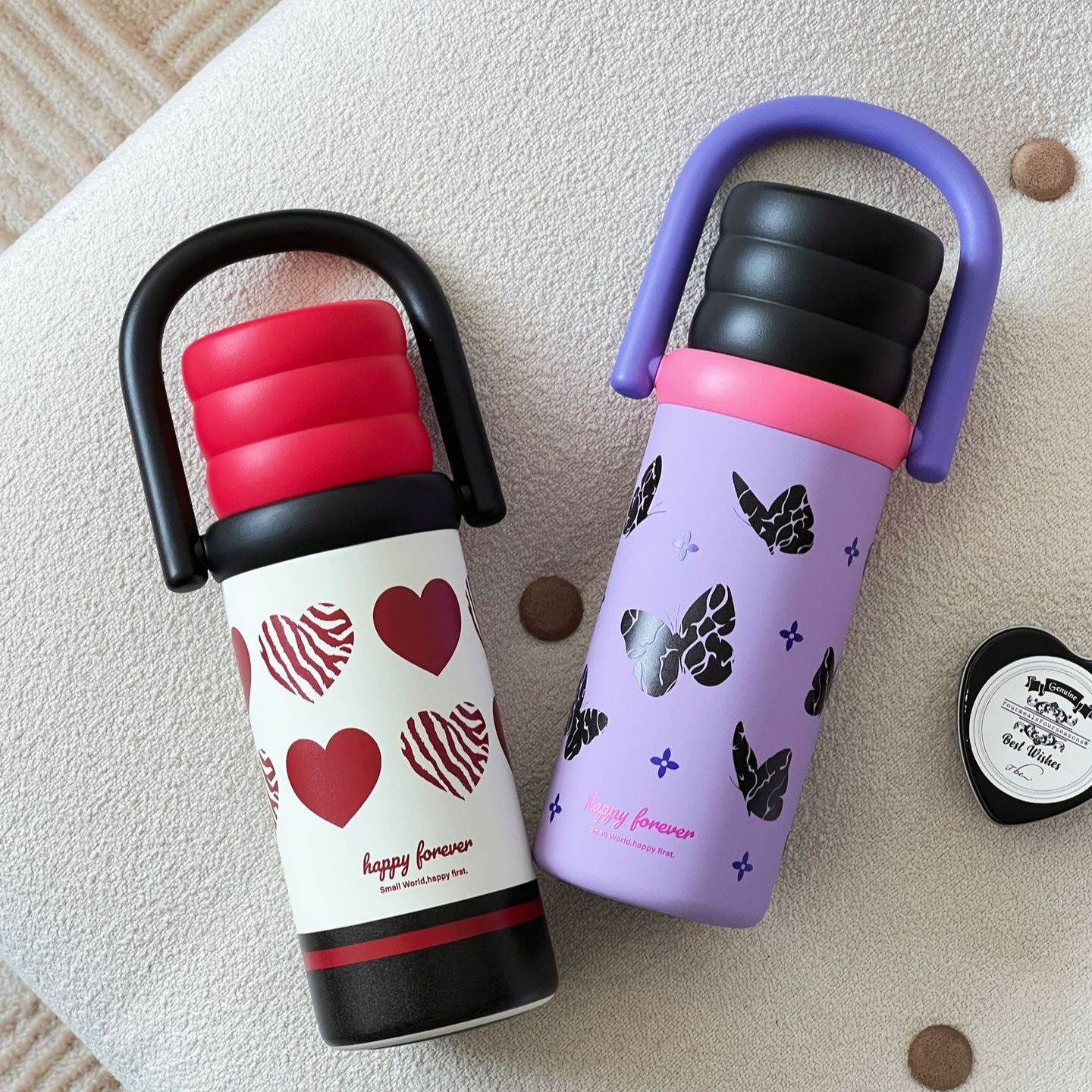 Ladies Insulated Water Bottle with Handle BPA-Free Plastic Hot Cold Drink Container