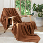 Bowlift Women's Soft Cotton Muslin Throw Blanket Breathable Lightweight with Fringes