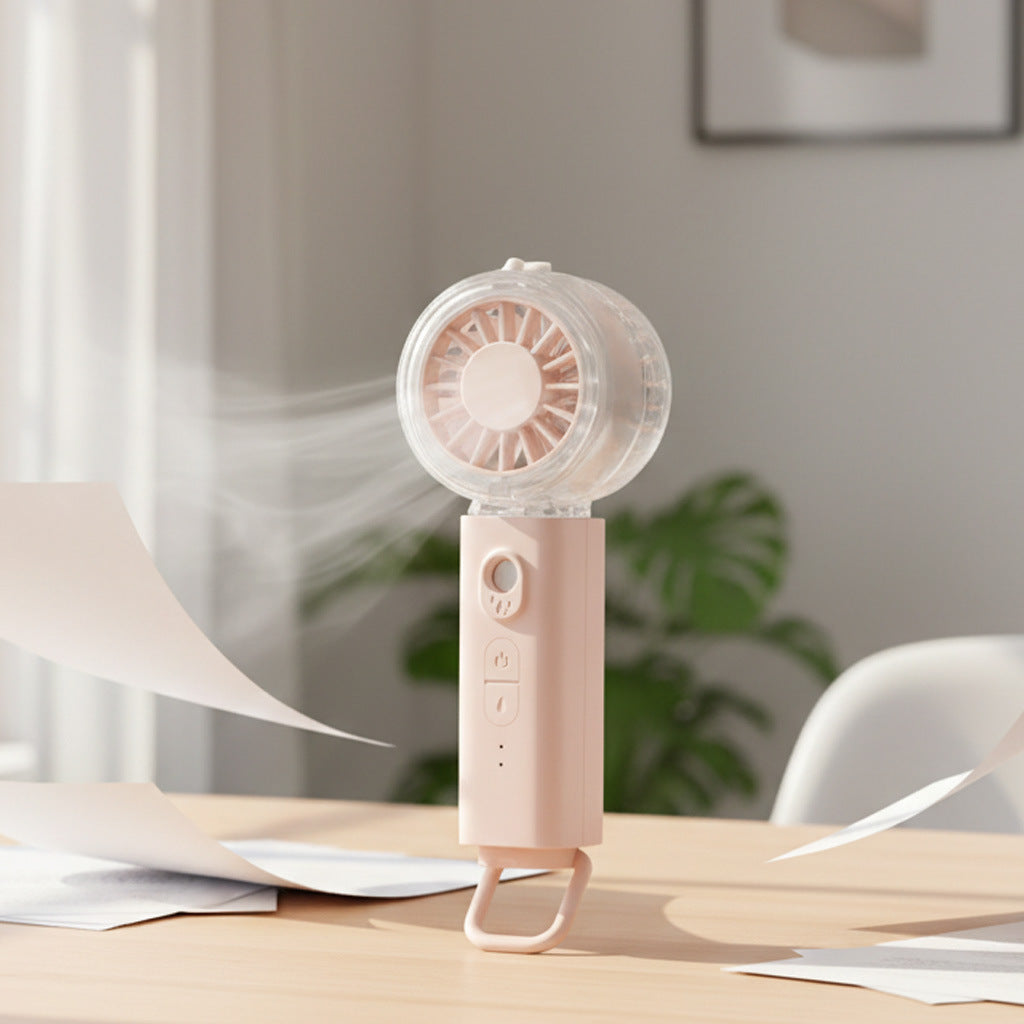 Portable Hand Fan with Mist Spray Rechargeable Folding Handle Unisex