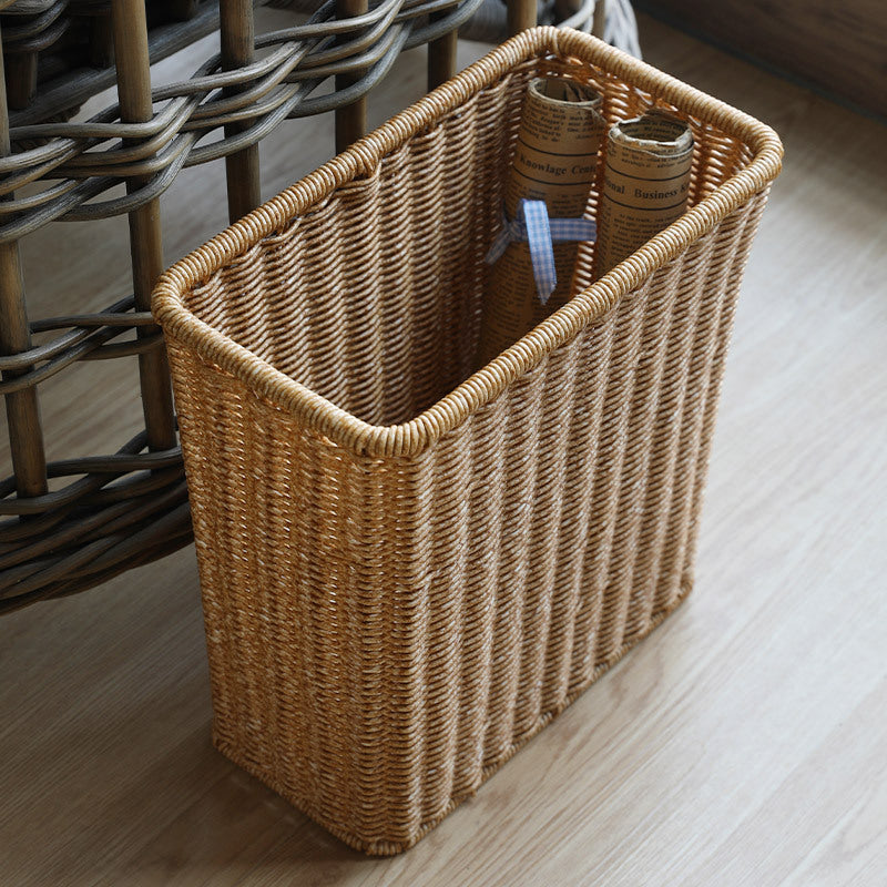 Rectangular Woven Waste Bin Natural Material Compact Bathroom Kitchen Office Trash Can