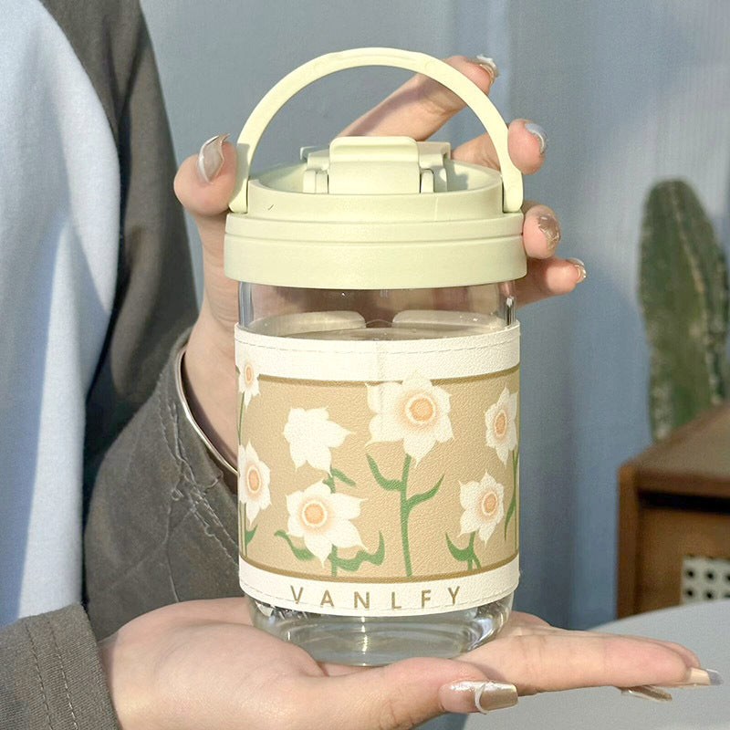 Ladies Insulated Drinking Cup with Floral Pattern Silicone Lid Flip-Top Spill Proof