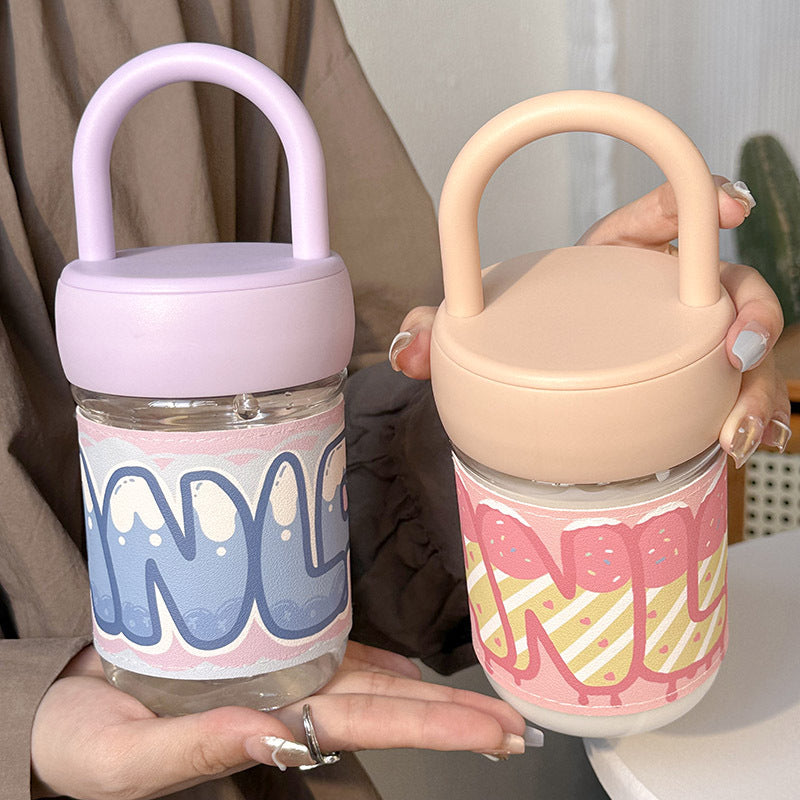 Women's Insulated Glass Water Bottle with Ergonomic Handle Multi-Functional Hot Cold Drink Container